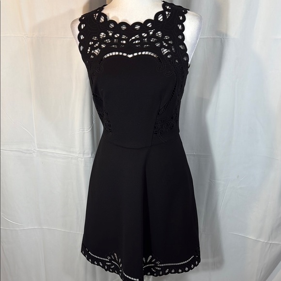 Ted Baker Black Eyelet Lace Halter A-Line Dress Exposed Zip NWOT Sz US 6 (Ted 2) - Picture 2 of 12